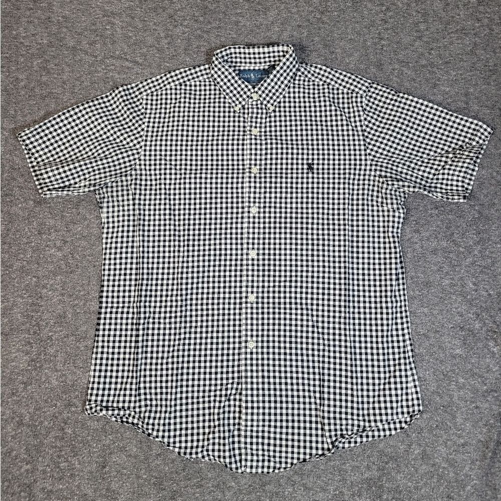 Polo Ralph Lauren Men's Button Up Shirt Size L Black White Checked Short Sleeve